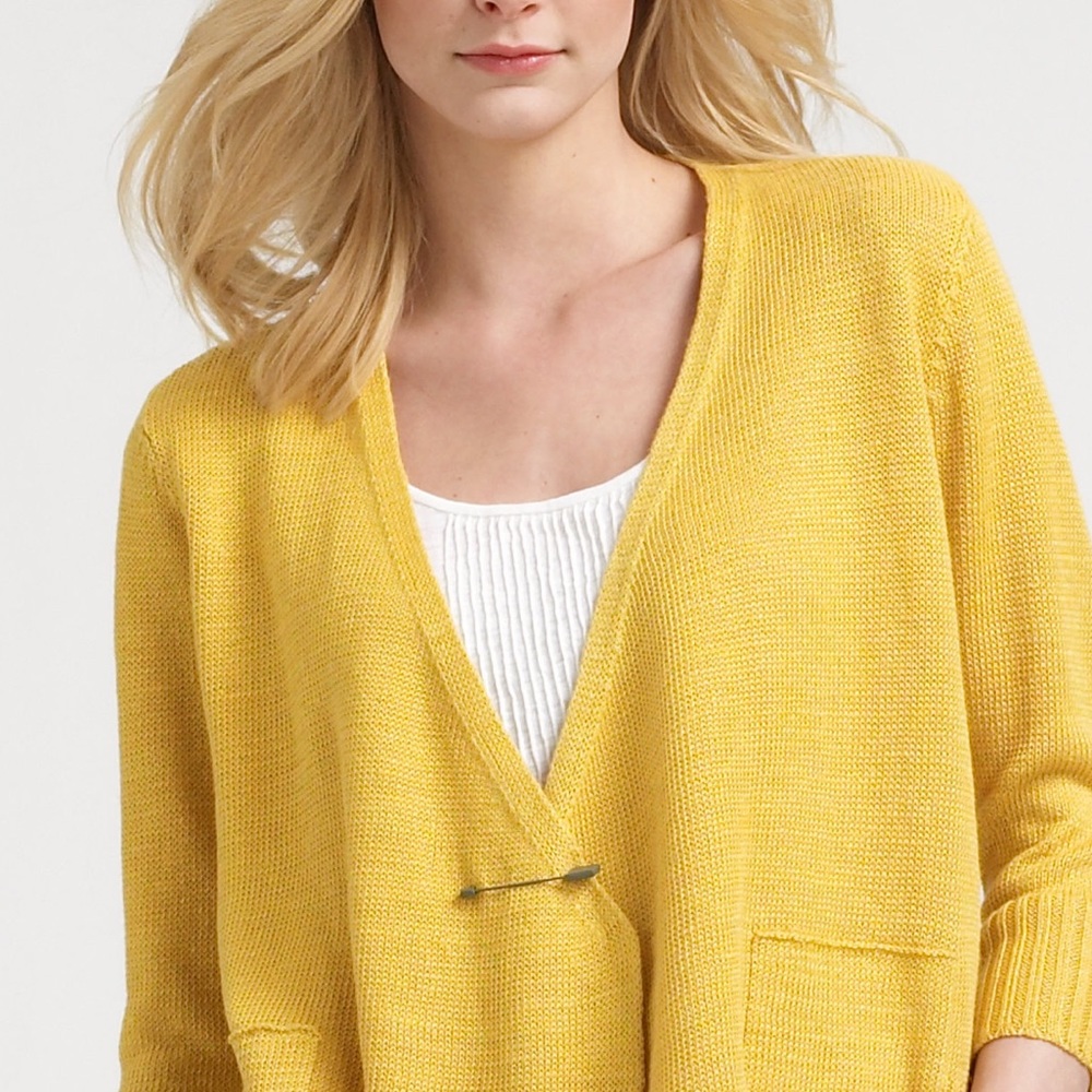 EILEEN FISHER Edamame Green 100% Hemp Open Front S/S Cardigan - Picture 9 of 9